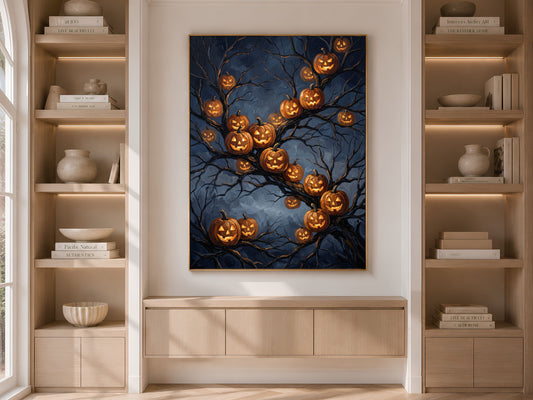 Jack O Lantern Wall Art, Impasto Oil Painting Print - Digital Download