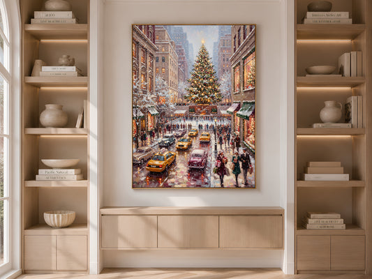 Rockefeller Center Christmas Wall Art, Vintage NYC Oil Painting Print - Digital Download