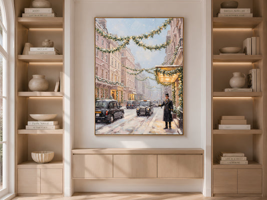 Christmas In London Wall Art, Vintage Street Scene Print - Digital Download