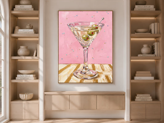 Martini Wall Art, Pink Cocktail Oil Painting Print - Digital Download