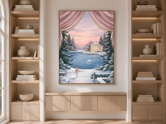 Swan Lake Ballerina Wall Art, Winter Nutcracker Oil Painting Print - Digital Download