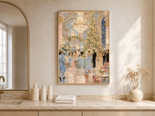 Elegant Christmas Wall Art, Grand Hotel Ballroom Print - Digital Download
