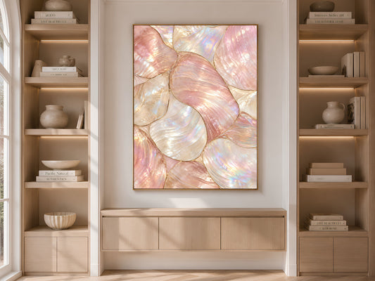Pearlescent Pink Wall Art, Mother of Pearl Style Abstract Print, Iridescent Shell Pattern, Digital Download
