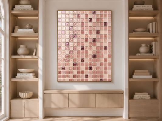 Neutral Mosaic Wall Art, Champagne Glass Tile Print - Digital Download