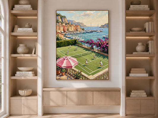 French Riviera Tennis Court Print, Old Money Aesthetic Wall Art - Digital Download