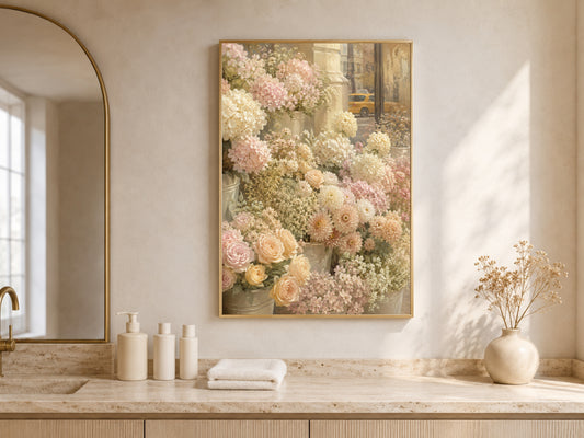 Flower Market Wall Art, Pastel Floral Print, Painterly City Flowers Painting - Digital Download