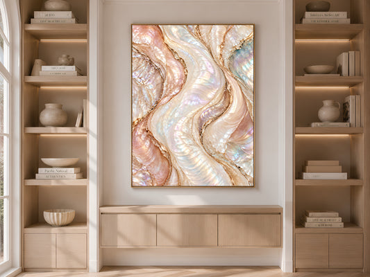 Opal Abstract Wall Art, Blush Pearl Wave Print, Rose Gold Marble Swirl, Pink Bedroom Decor, Feminine Opalescent Poster, Instant Download