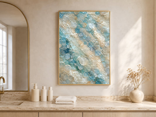 Sea Glass Capiz Shell Wall Art, Aegean Blue Ombre Print - Digital Download