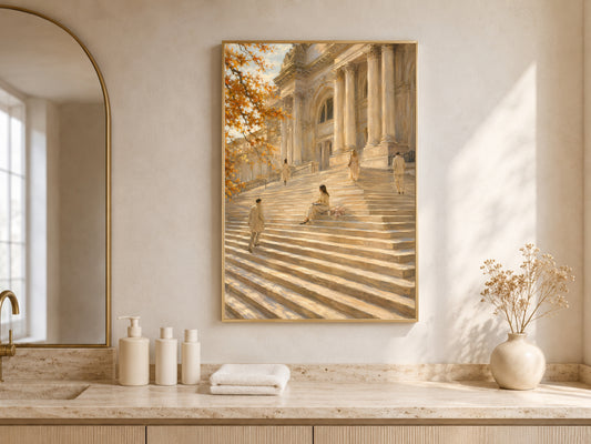 Light Academia Wall Art, Museum Steps Print, Old Money Aesthetic Painting - Digital Download