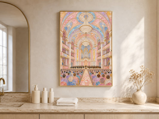 Pastel Orchestra Concert Hall Wall Art, Maximalist Mosaic Print - Digital Download
