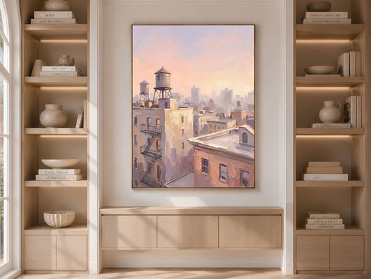 NYC Water Tower Wall Art, Impasto Oil Painting Print - Digital Download