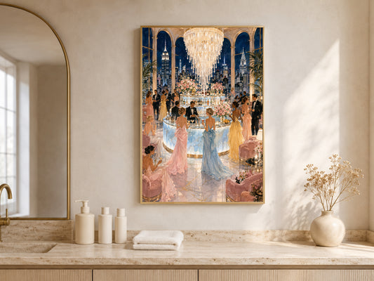 NYC Rooftop Bar Wall Art, Manhattan Skyline Cocktail Party Print - Digital Download