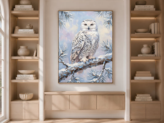 Snowy Owl Wall Art, Impasto Oil Painting Print - Digital Download