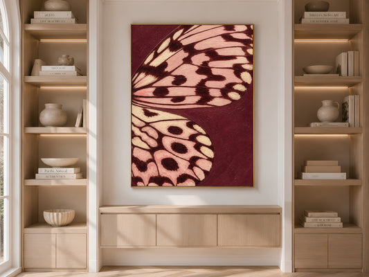 Butterfly Wing Wall Art, Burgundy Blush Pink Impasto Print - Digital Download
