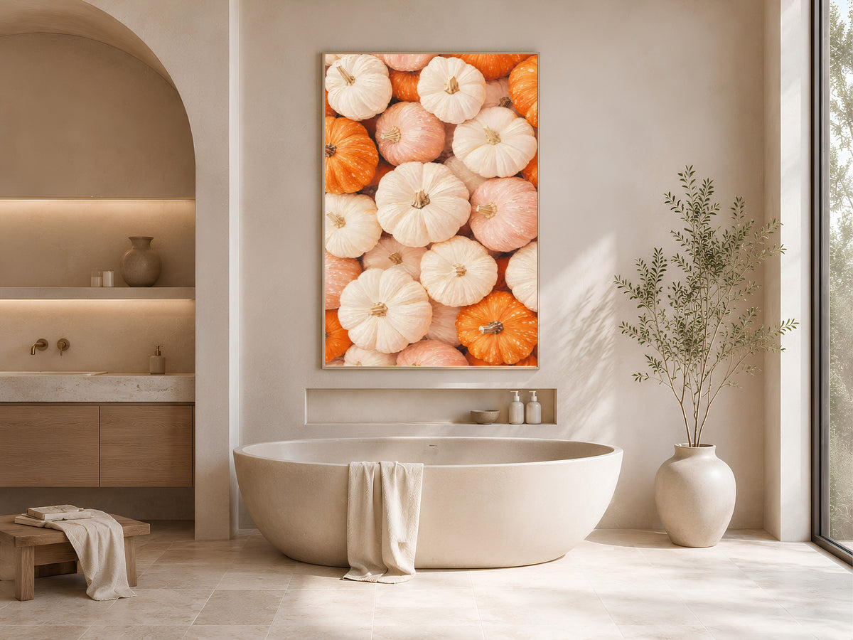 Blush Pink Pumpkin Patch Wall Art, Pastel Fall Print - Digital Download