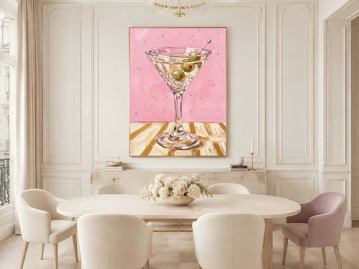 Martini Wall Art, Pink Cocktail Oil Painting Print - Digital Download