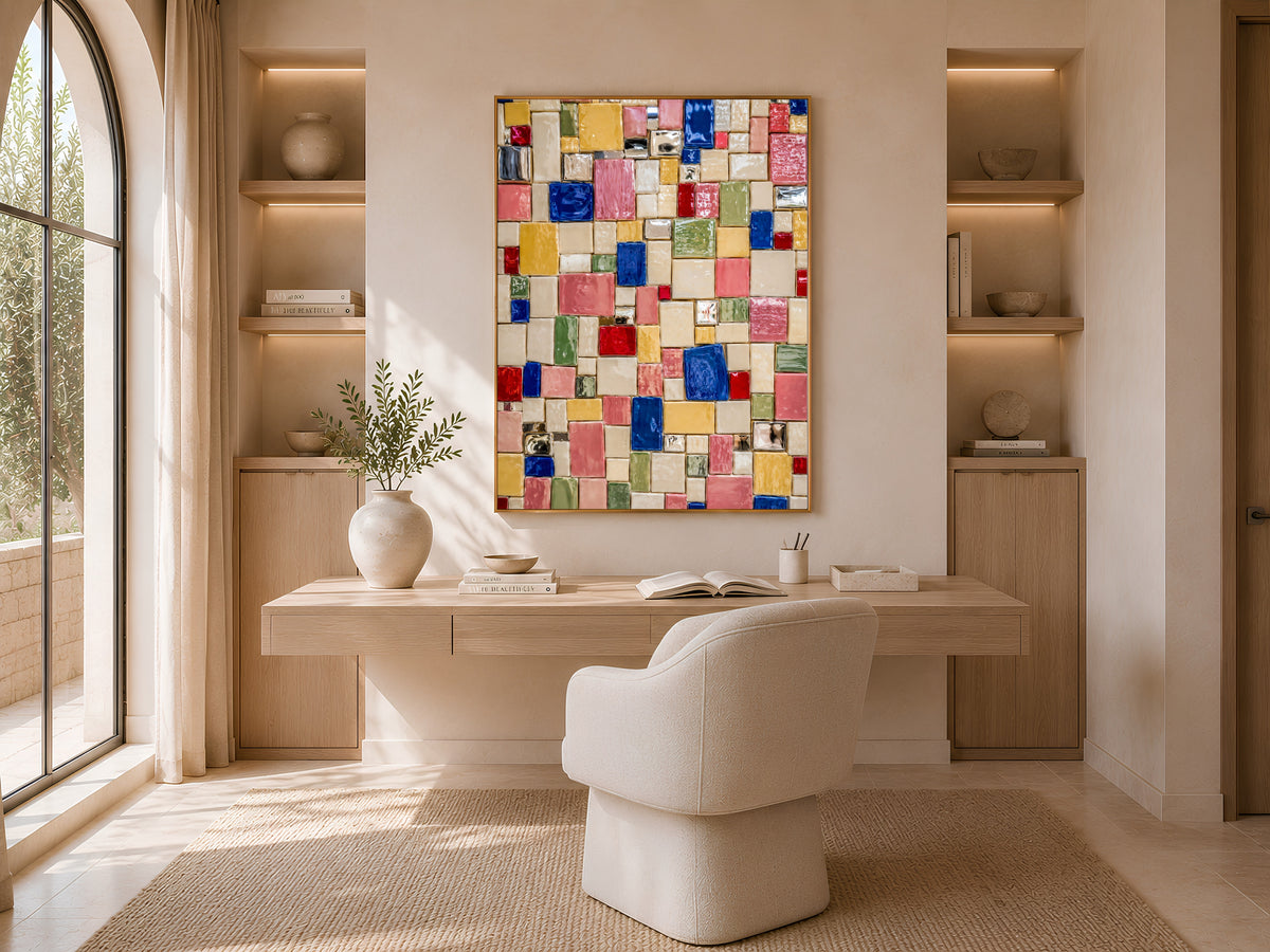 Colorful Mosaic Tile Wall Art, Mediterranean Ceramic Print - Digital Download