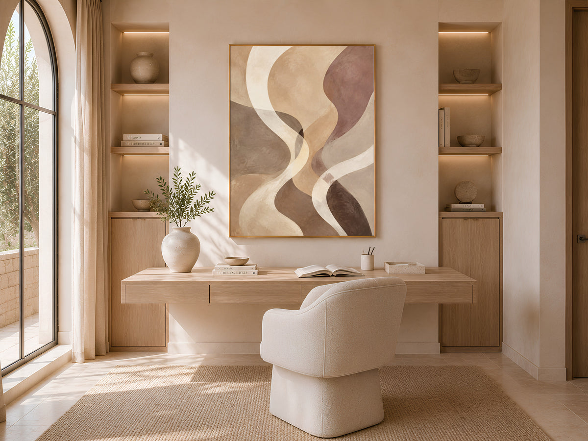 Earth Tone Abstract Wall Art, Wavy Line Print - Digital Download