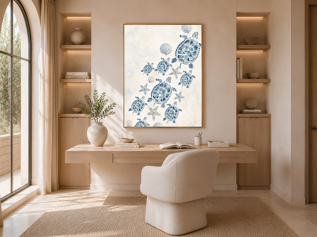 Sea Turtle Nursery Wall Art, Watercolor Blue Coastal Print - Digital Download