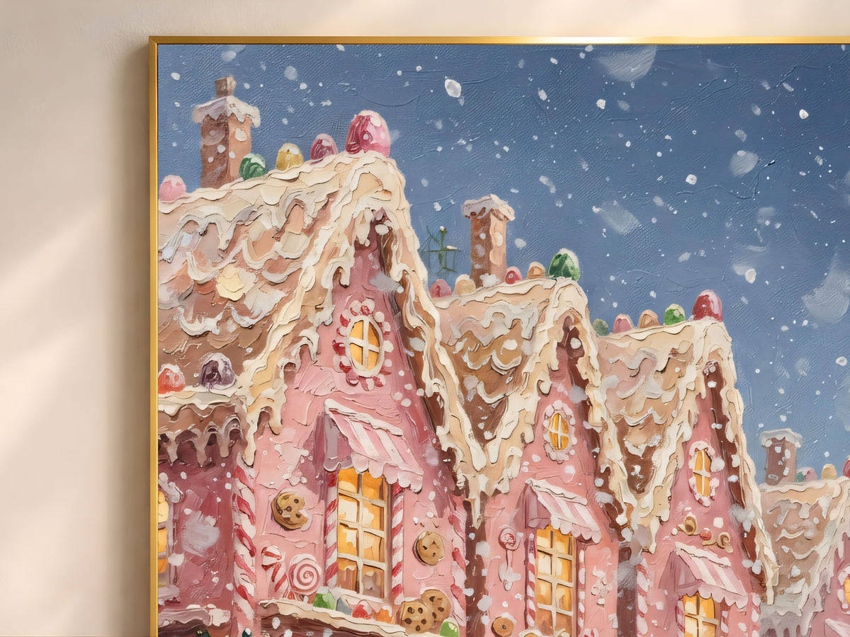 Gingerbread Village Wall Art, Candyland Christmas Street Print - Digital Download