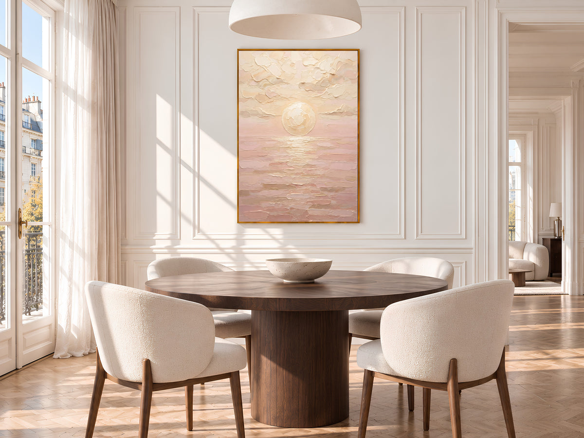 Neutral Blush Sunset Painting Print, Minimalist Cream Seascape, Soft Abstract Sea Wall Art, Printable Digital Download