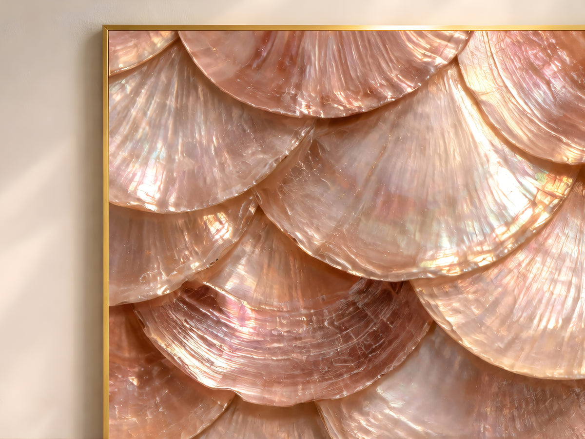 Rose Gold Capiz Shell Wall Art, Iridescent Mother of Pearl Print - Digital Download