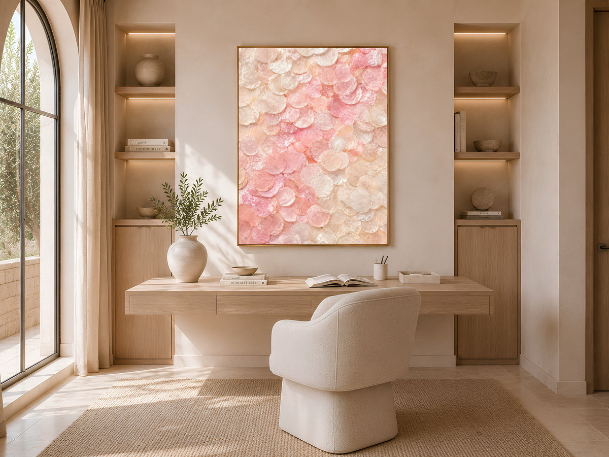 Blush Pink Wall Art, Capiz Shell Abstract Print - Digital Download