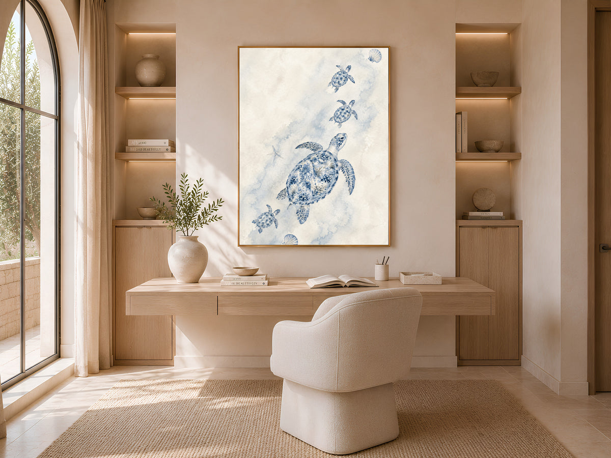 Sea Turtle Family Wall Art, Watercolor Mother Baby Turtles - Digital Download