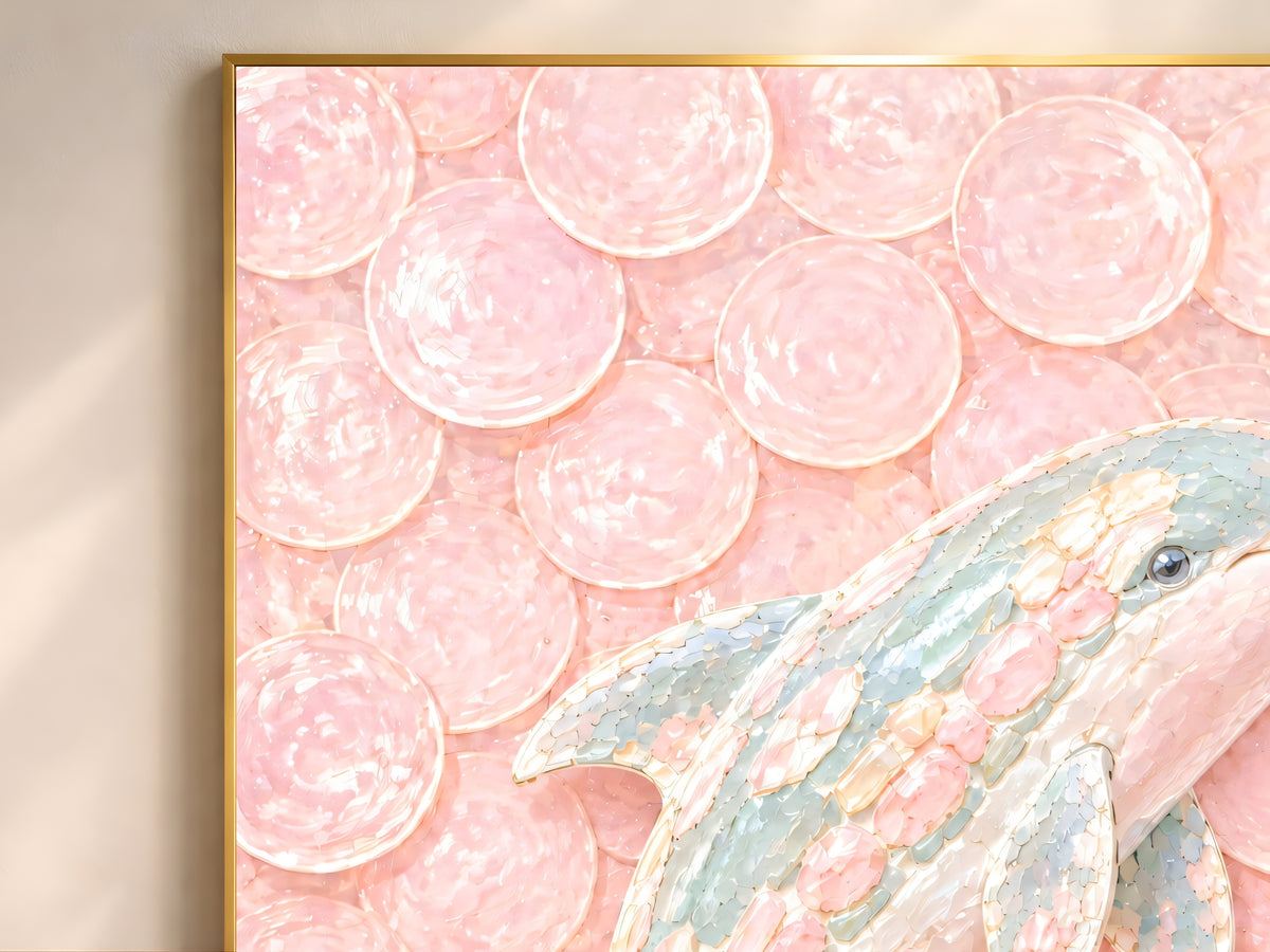 Pink Dolphin Mosaic Wall Art, Pastel Capiz Shell Print - Digital Download