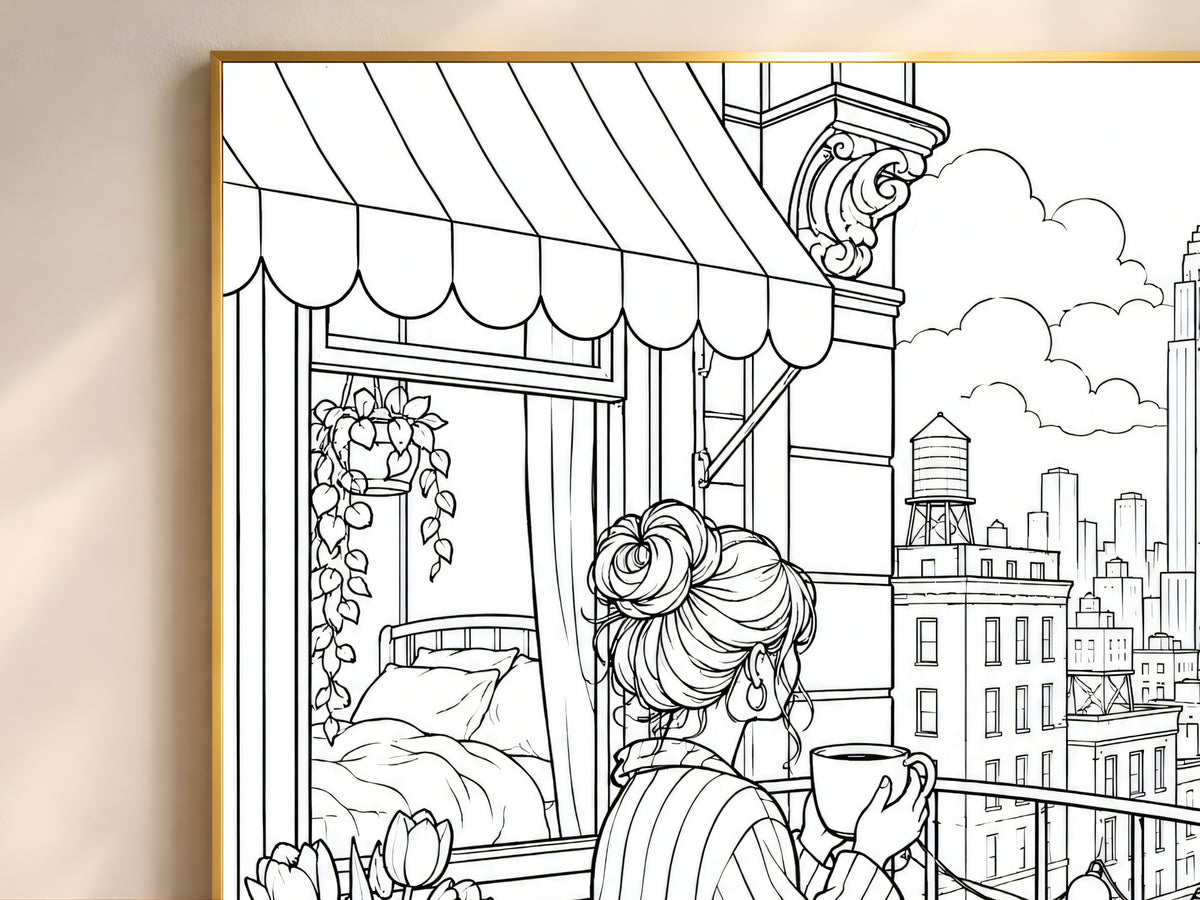Color Your Own Wall Art, NYC Apartment Line Art Print - Digital Download