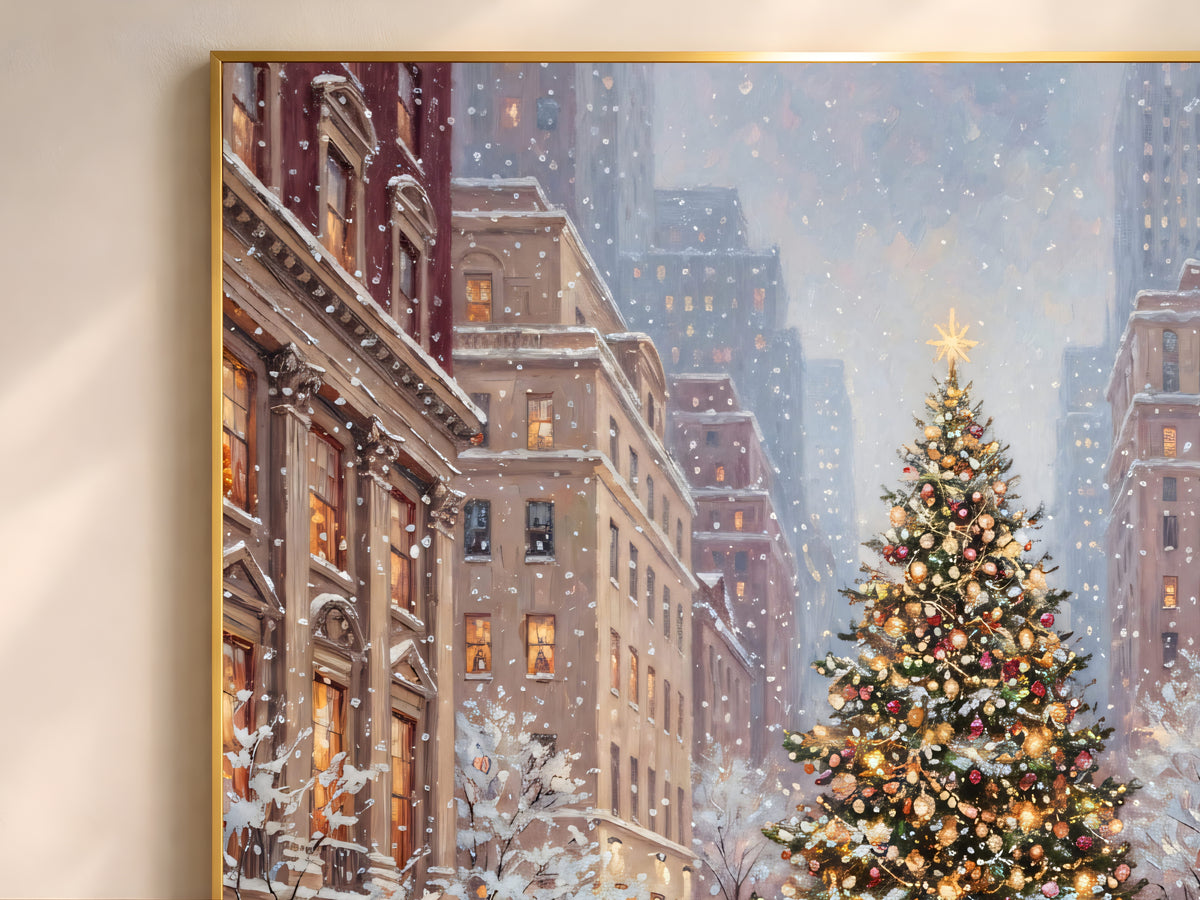 Rockefeller Center Christmas Wall Art, Vintage NYC Oil Painting Print - Digital Download