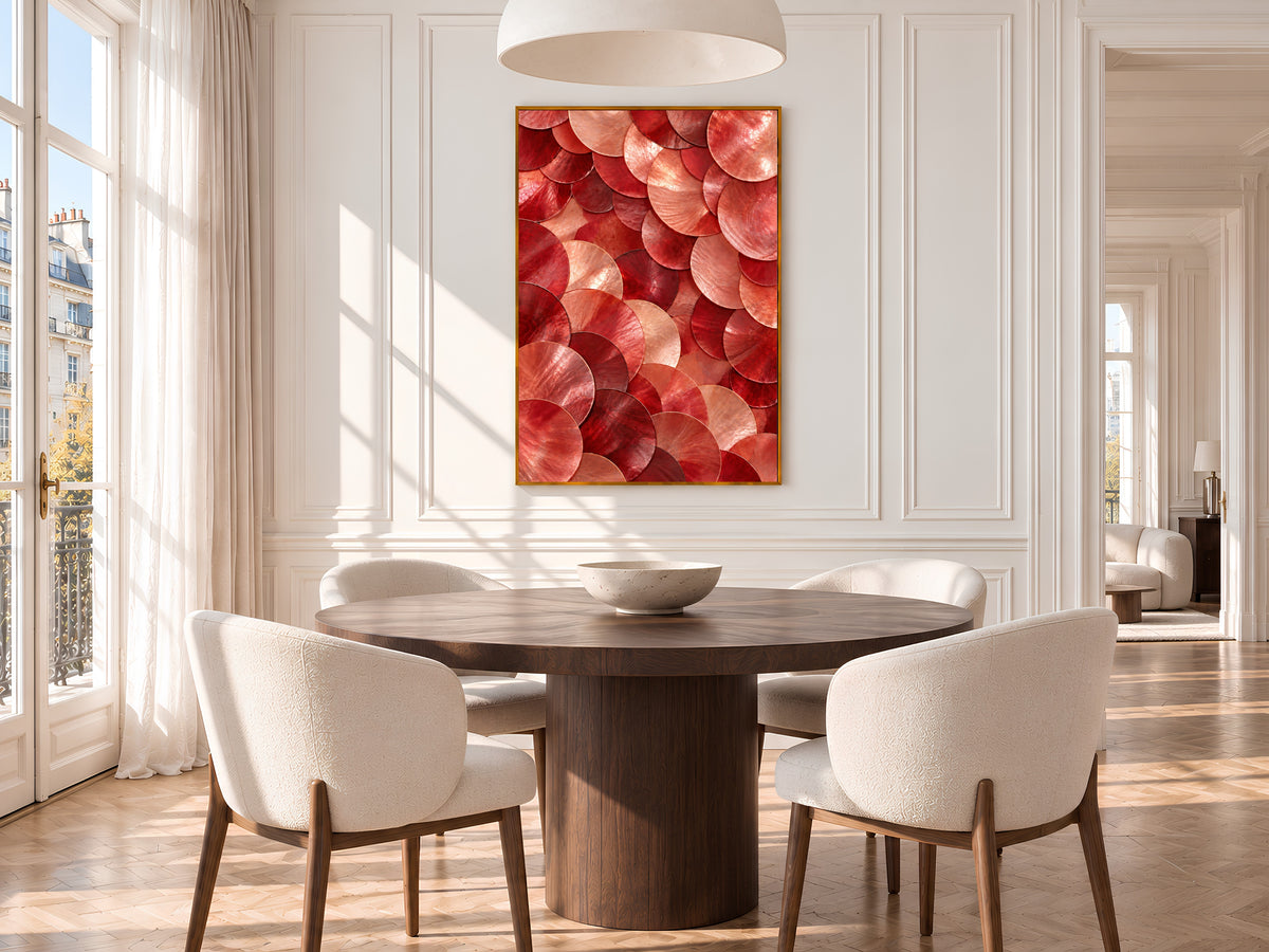 Red Capiz Shell Print, Abstract Coral Shell Wall Art, Iridescent Texture Art, Printable Digital Download