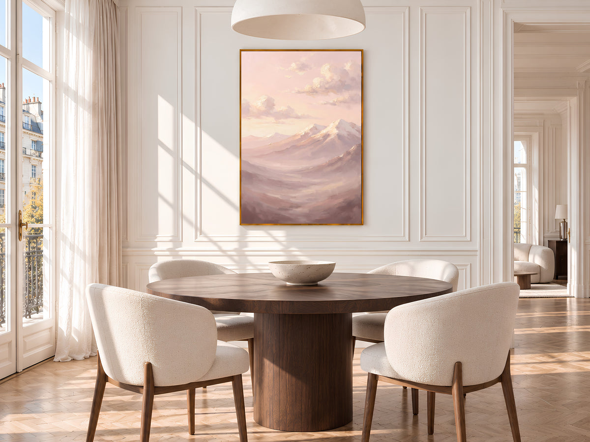 Blush Pink Mountain Painting Print, Pastel Landscape Art, Soft Mauve Wall Art, Printable Digital Download