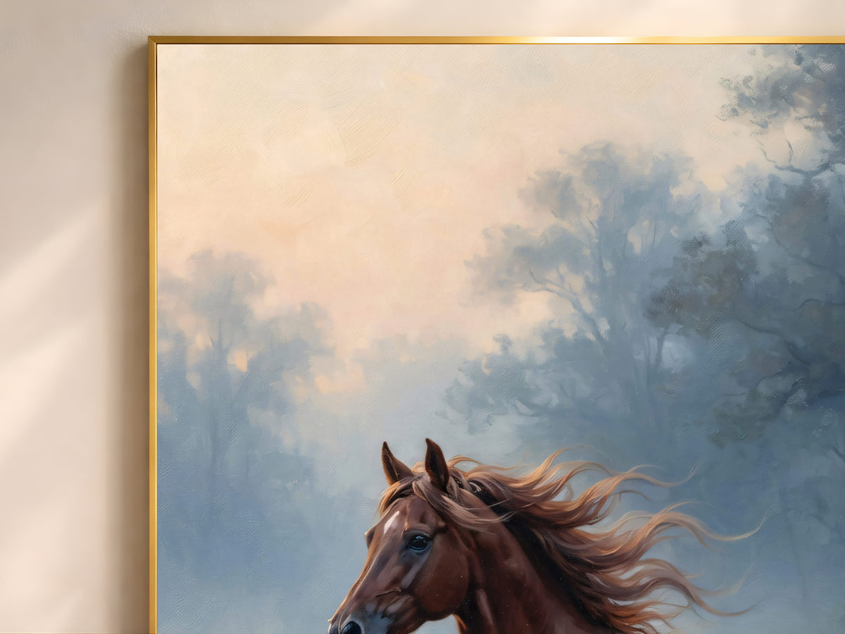 Chestnut Horse Wall Art, Running Horse Oil Painting Print - Digital Download