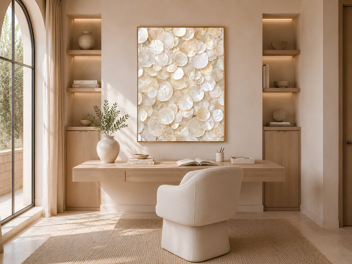 Capiz Shell Wall Art, Ivory Pearl Abstract Print - Digital Download