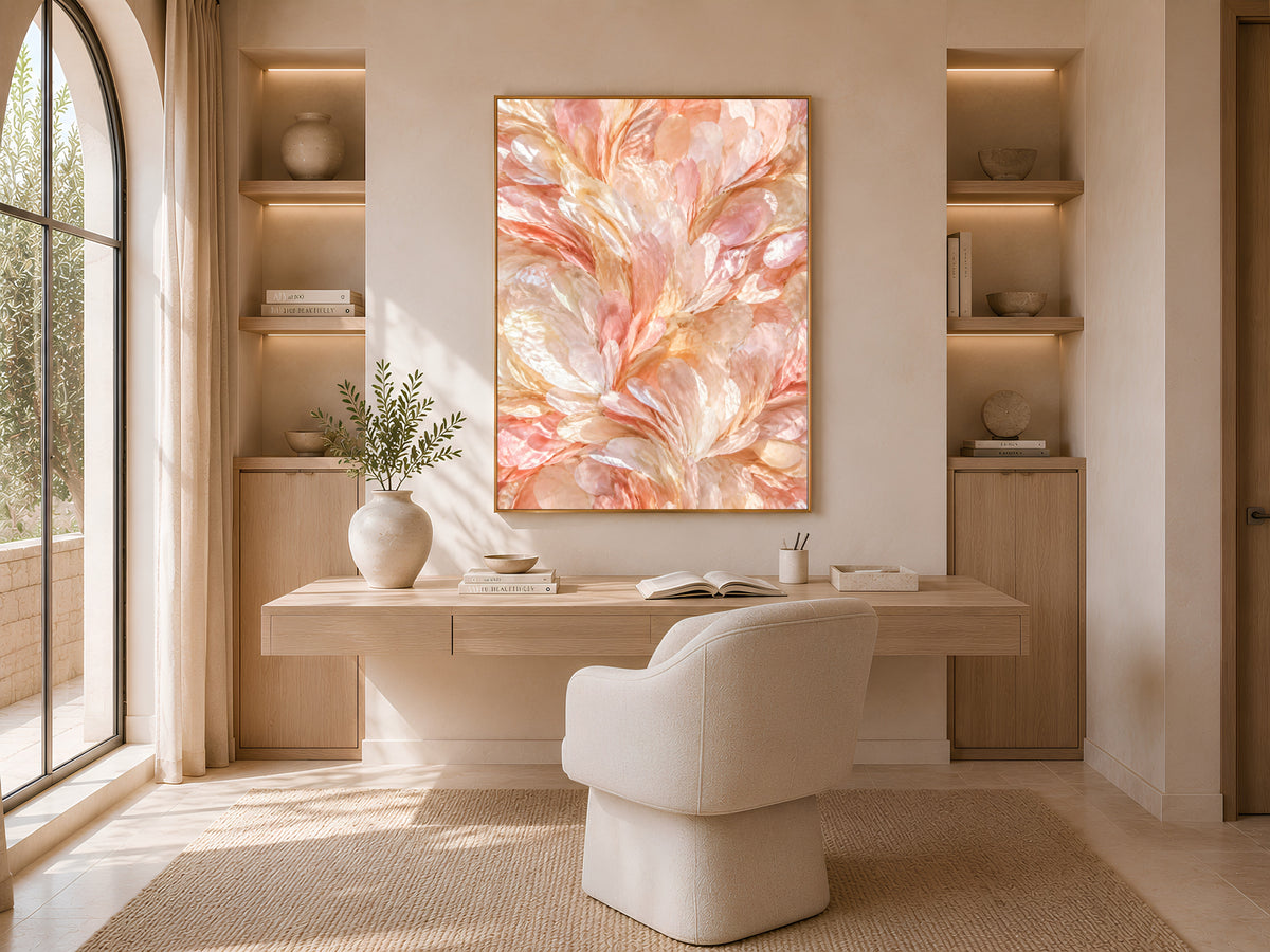 Blush Feather Wall Art, Pink Peach Ombre Print - Digital Download