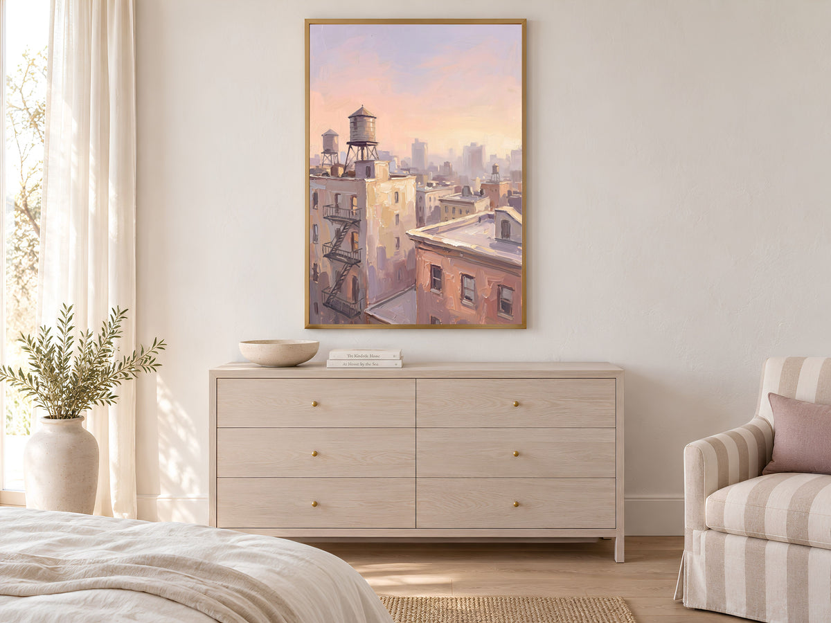 NYC Water Tower Wall Art, Impasto Oil Painting Print - Digital Download