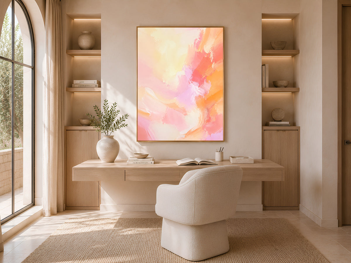 Peach Pink Abstract Wall Art, Sherbet Dopamine Decor Print - Digital Download