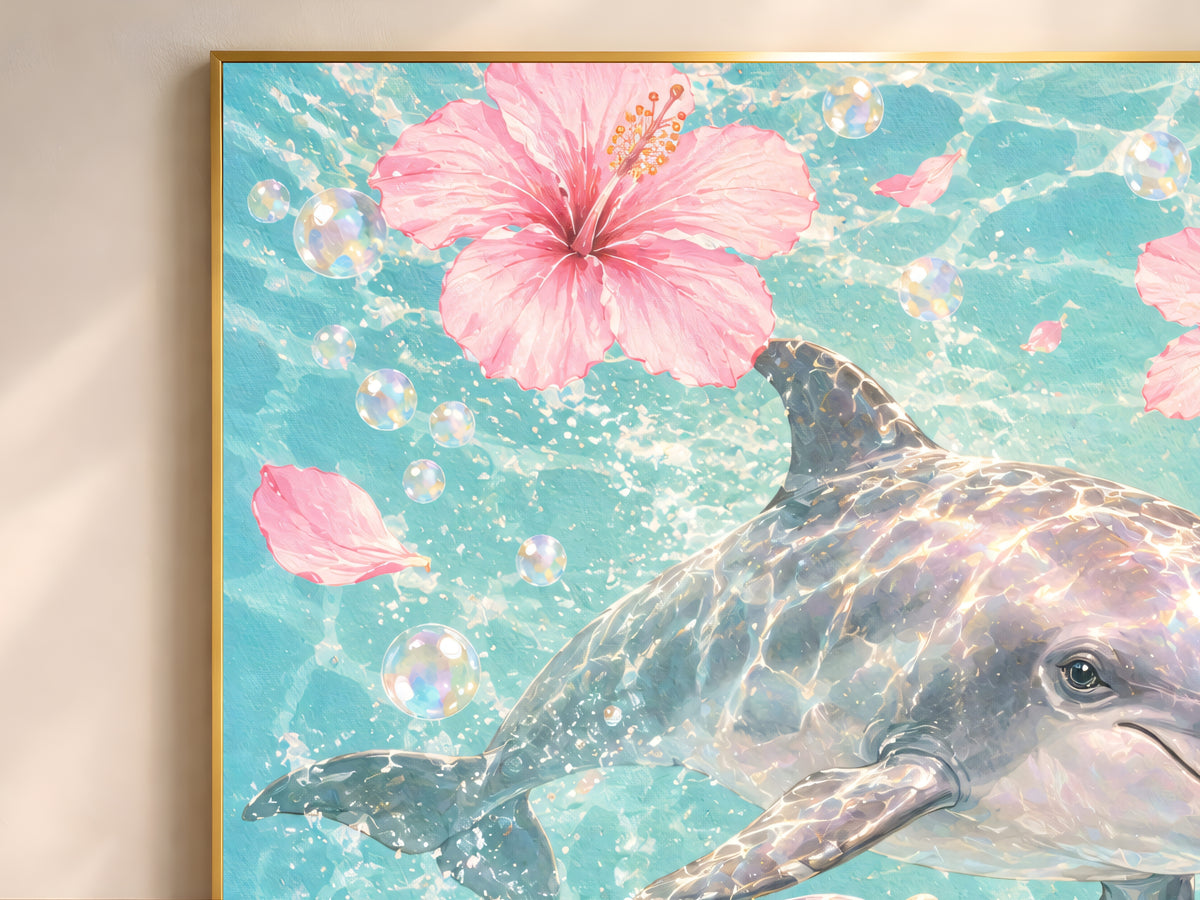 Dolphin Watercolor Wall Art, Mother Baby Dolphin Print - Digital Download