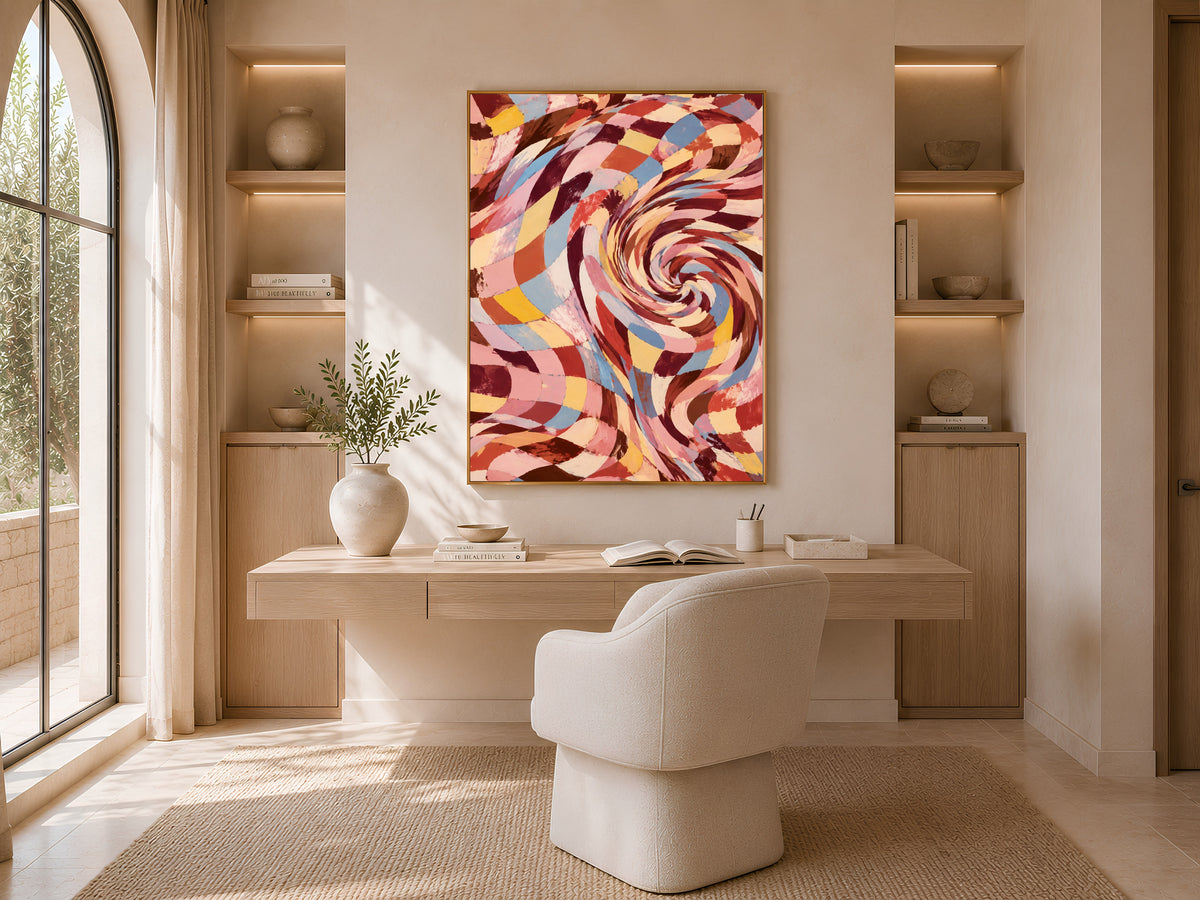 Checkered Swirl Wall Art, Groovy Retro Vortex Print - Digital Download