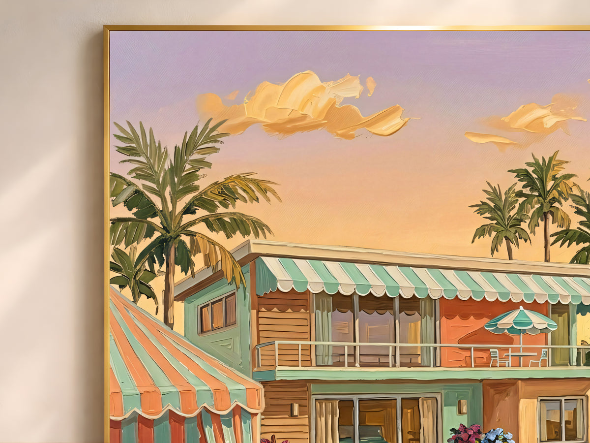 Retro Palm Springs Tennis Wall Art, Pastel Mid-Century Pool House Print - Digital Download