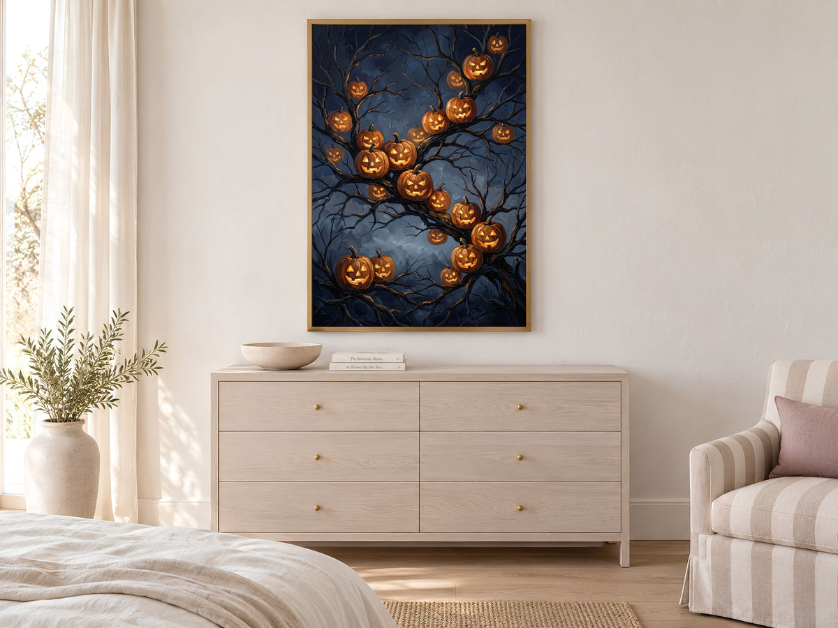 Jack O Lantern Wall Art, Impasto Oil Painting Print - Digital Download