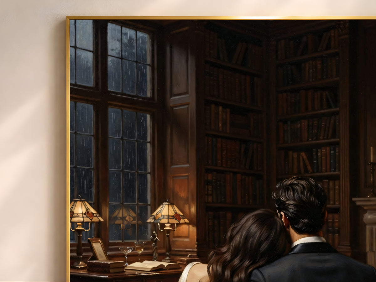 Dark Academia Couple Print, Romantic Victorian Library Wall Art - Digital Download