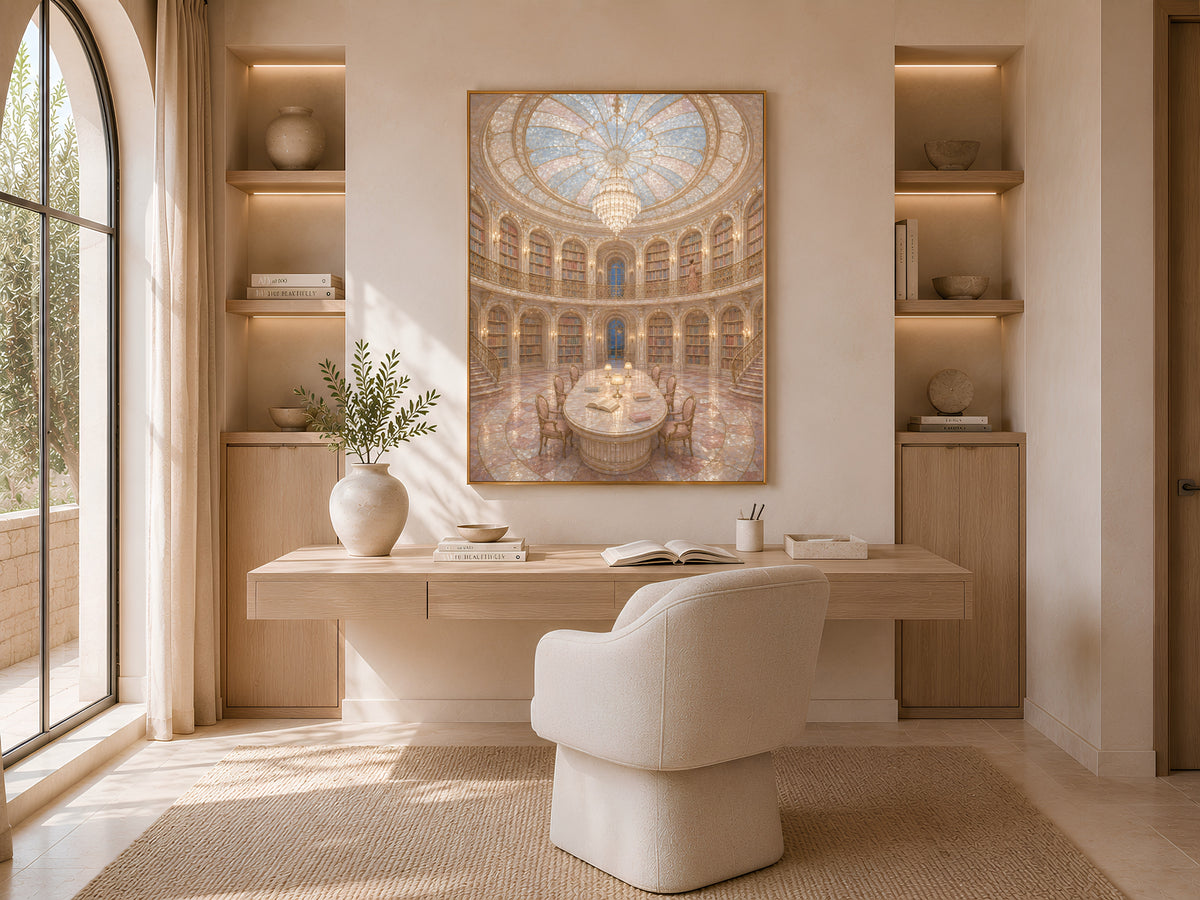 Fantasy Library Wall Art, Opera Aesthetic Print, Dome Ceiling Painting - Digital Download