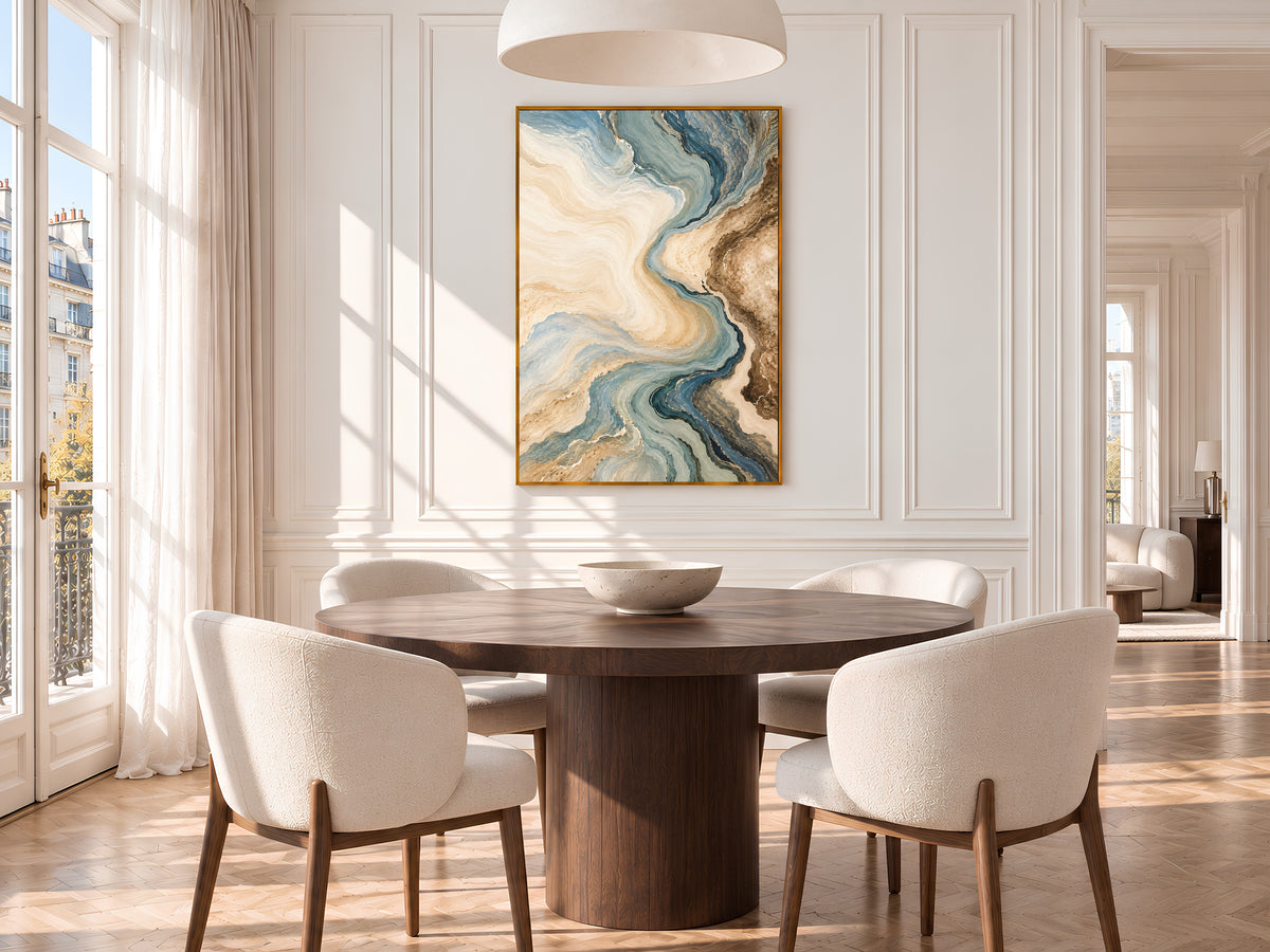 Blue and Beige Abstract Wall Art, Coastal Marble Swirl Print, Dusty Blue and Brown Painting, Printable Neutral Decor, Digital Download