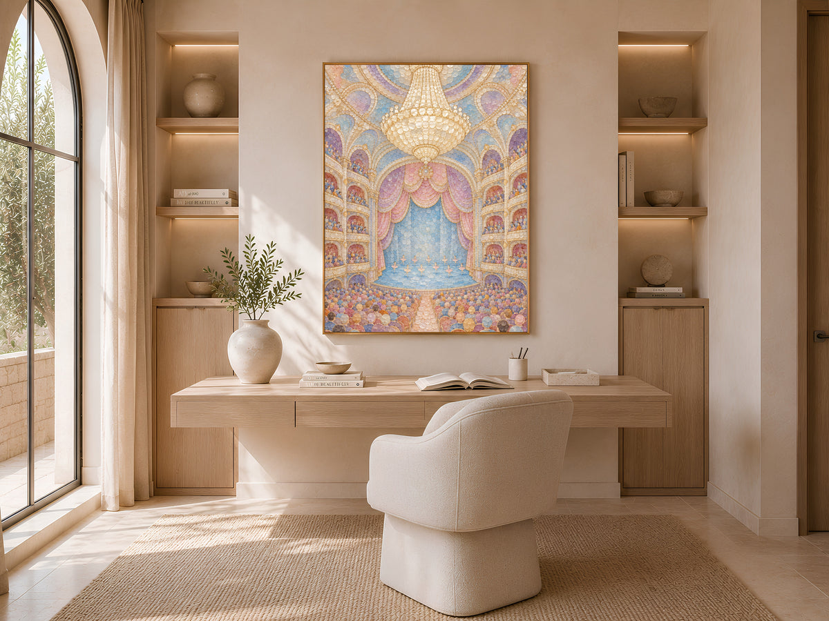 Pastel Ballet Theater Wall Art, Whimsical Mosaic Opera House Print - Digital Download