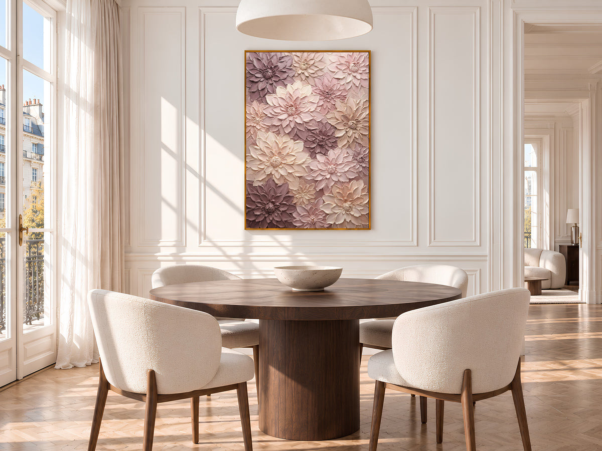 Pink Dahlia Painting Print, Textured Mauve Floral Wall Art, Blush Impasto Flower Art, Printable Digital Download