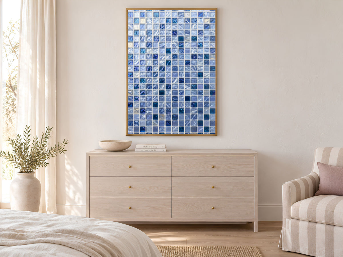 Blue Mosaic Wall Art, Icy Periwinkle Glass Tile Print - Digital Download
