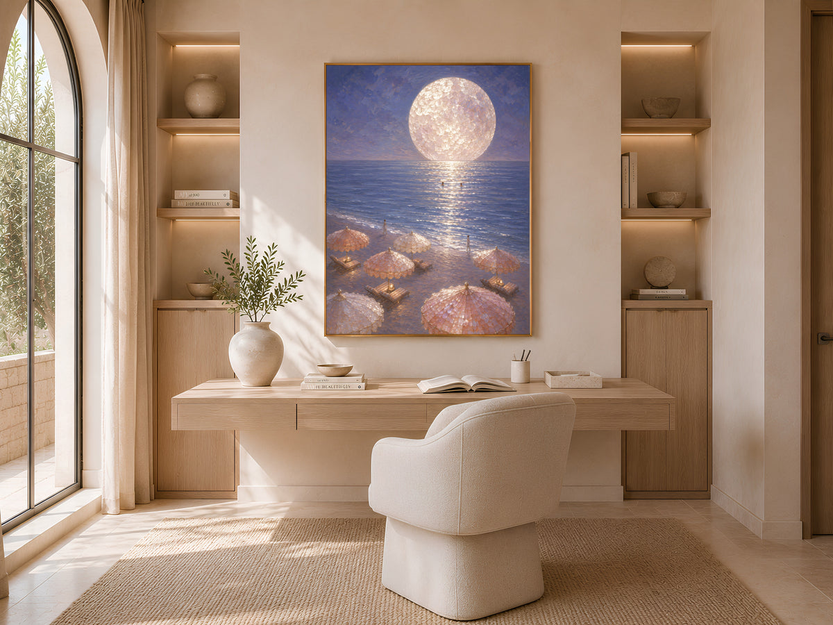 Moonlit Beach Wall Art, Coastal Grandmother Print - Digital Download