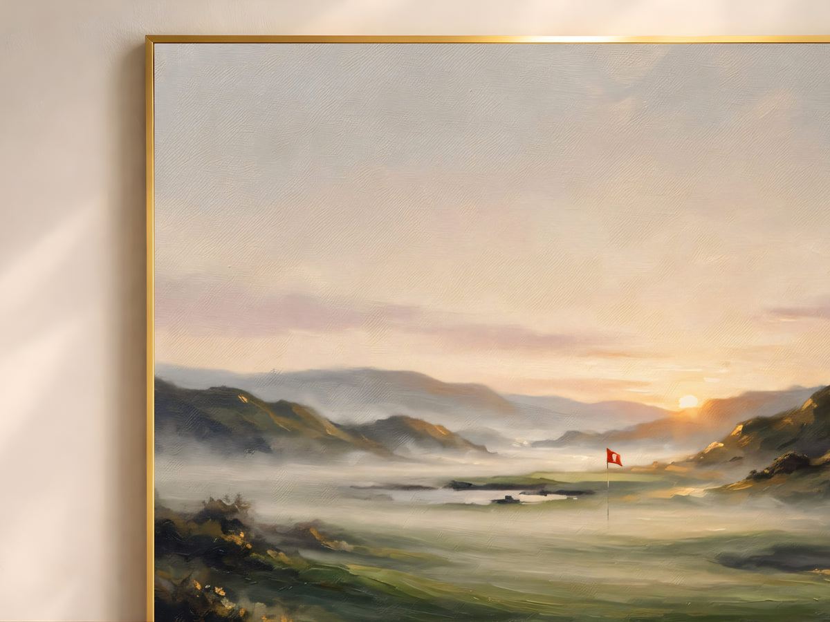 Scottish Golf Course Wall Art, Misty Fairway Oil Painting - Digital Download